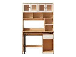 Mesa de canto extensível com tampo giratório, amplo espaço de armazenamento integrado, em MDF natural claro - 110x55x180cm