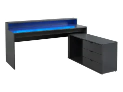 Mesa de canto para jogos - Com LEDs - 3 gavetas e 2 prateleiras - MDF - Cinza - NEHA