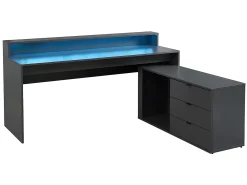 Mesa de canto para jogos - Com LEDs - 3 gavetas e 2 prateleiras - MDF - Cinza - NEHA