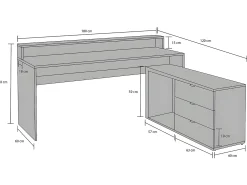 Mesa de canto para jogos - Com LEDs - 3 gavetas e 2 prateleiras - MDF - Cinza - NEHA