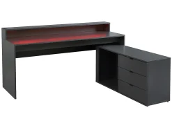 Mesa de canto para jogos - Com LEDs - 3 gavetas e 2 prateleiras - MDF - Cinza - NEHA