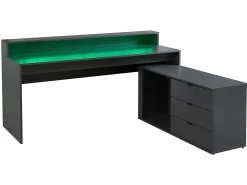 Mesa de canto para jogos - Com LEDs - 3 gavetas e 2 prateleiras - MDF - Cinza - NEHA