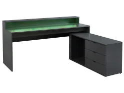 Mesa de canto para jogos - Com LEDs - 3 gavetas e 2 prateleiras - MDF - Cinza - NEHA