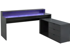 Mesa de canto para jogos - Com LEDs - 3 gavetas e 2 prateleiras - MDF - Cinza - NEHA