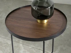 Mesa de canto redonda em nogueira e aço preto 2028 ANGEL CERDA