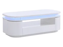 Mesa de centro 4 portas e 1 gaveta com LEDs - MDF - Cor: lacado a branco - VANDANA