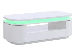 Mesa de centro 4 portas e 1 gaveta com LEDs - MDF - Cor: lacado a branco - VANDANA