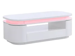 Mesa de centro 4 portas e 1 gaveta com LEDs - MDF - Cor: lacado a branco - VANDANA