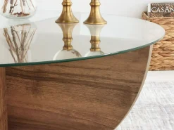 Mesa de centro AYSUN em vidro temperado - tons escuro natural e transparente.