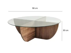Mesa de centro AYSUN em vidro temperado - tons escuro natural e transparente.