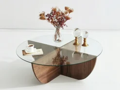 Mesa de centro AYSUN em vidro temperado - tons escuro natural e transparente.