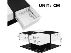 Mesa de centro brilhante 70×70×35,5 cm - quadrada - com 2 gavetas - painel de partículas - preto e branco