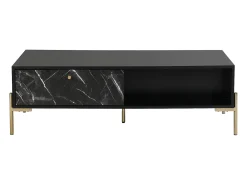 Mesa de centro com 2 gavetas e 2 nichos MDF efeito mármore preto e dourado - CIEMILA