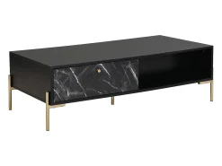 Mesa de centro com 2 gavetas e 2 nichos MDF efeito mármore preto e dourado - CIEMILA