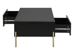 Mesa de centro com 2 gavetas e 2 nichos MDF efeito mármore preto e dourado - CIEMILA