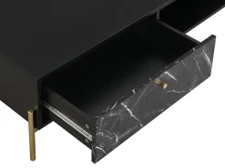 Mesa de centro com 2 gavetas e 2 nichos MDF efeito mármore preto e dourado - CIEMILA
