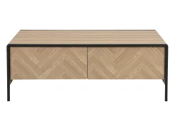 Mesa de centro com 2 gavetas em MDF e aço natural claro e preto - TUMACO