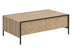 Mesa de centro com 2 gavetas em MDF e aço natural claro e preto - TUMACO