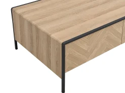 Mesa de centro com 2 gavetas em MDF e aço natural claro e preto - TUMACO