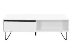 Mesa de centro com 2 gavetas e 2 nichos MDF e aço branco e preto - ABUJA