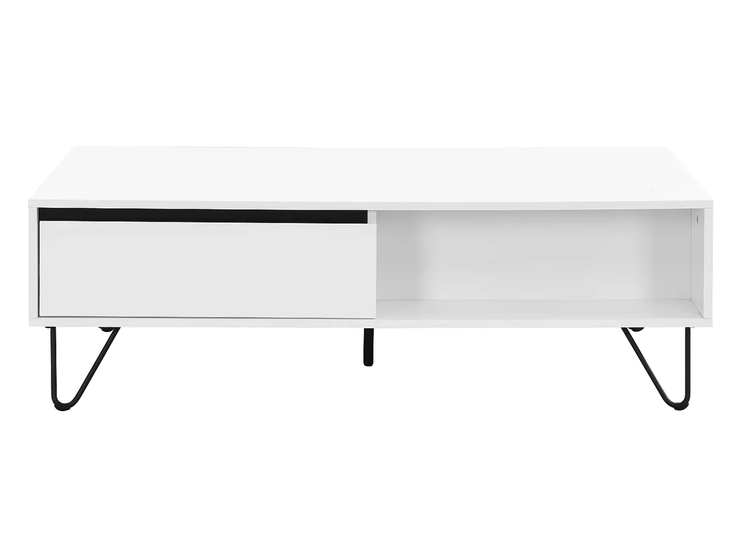 Mesa de centro com 2 gavetas e 2 nichos MDF e aço branco e preto - ABUJA