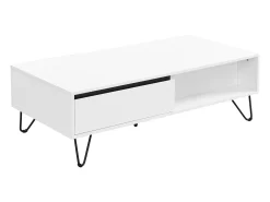 Mesa de centro com 2 gavetas e 2 nichos MDF e aço branco e preto - ABUJA