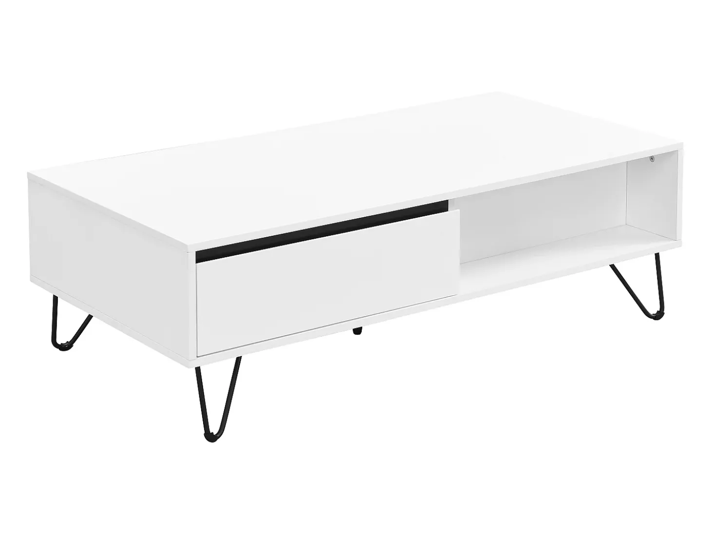 Mesa de centro com 2 gavetas e 2 nichos MDF e aço branco e preto - ABUJA