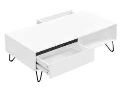 Mesa de centro com 2 gavetas e 2 nichos MDF e aço branco e preto - ABUJA