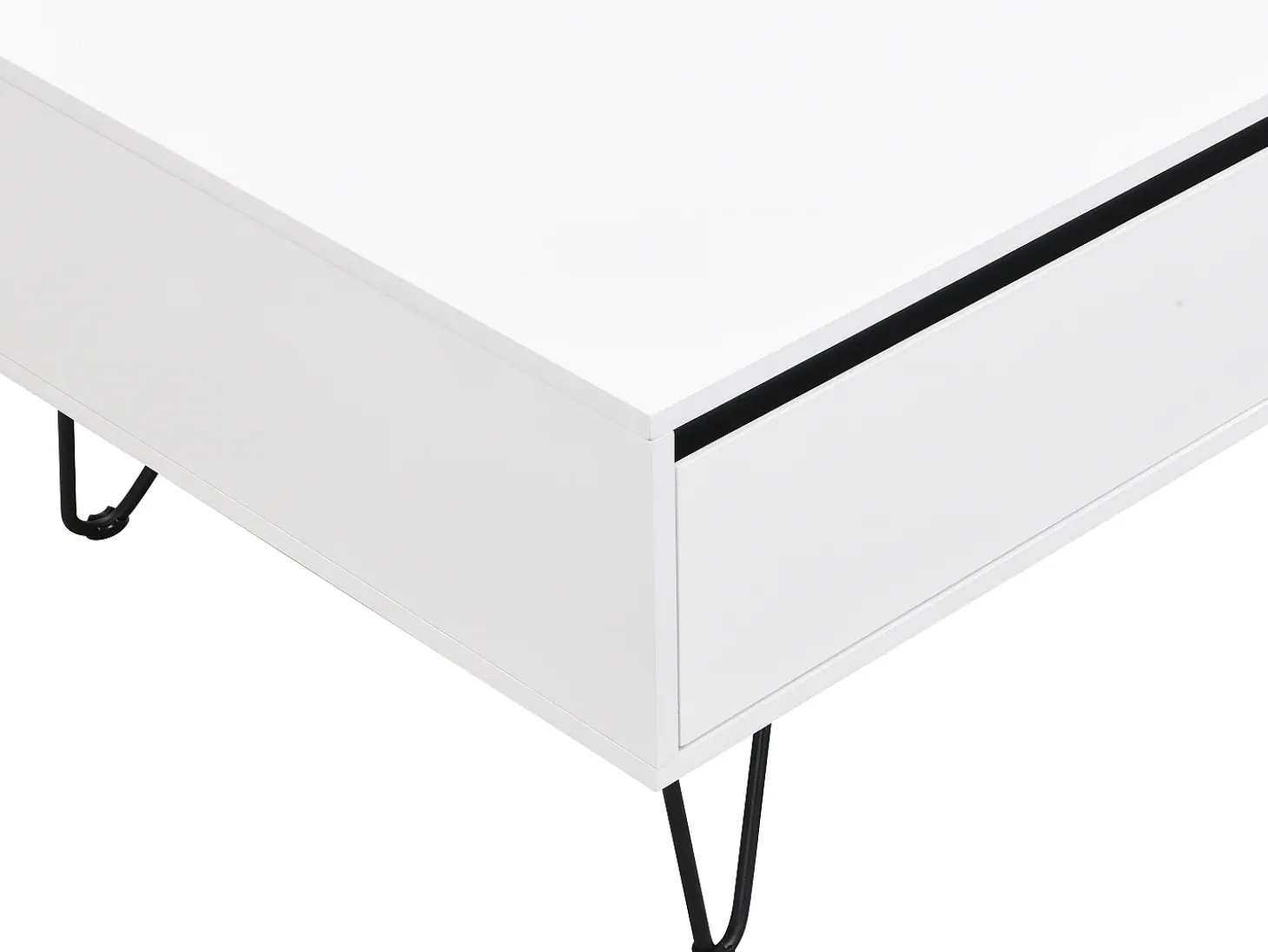 Mesa de centro com 2 gavetas e 2 nichos MDF e aço branco e preto - ABUJA