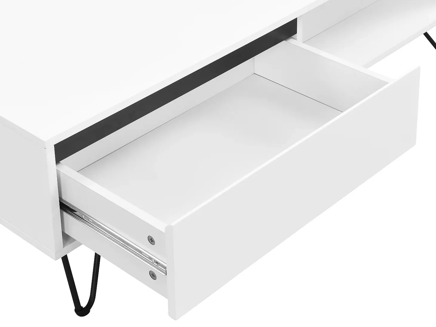 Mesa de centro com 2 gavetas e 2 nichos MDF e aço branco e preto - ABUJA