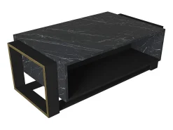 Mesa de centro com 1 nicho efeito mármore preto e dourado COMEBI