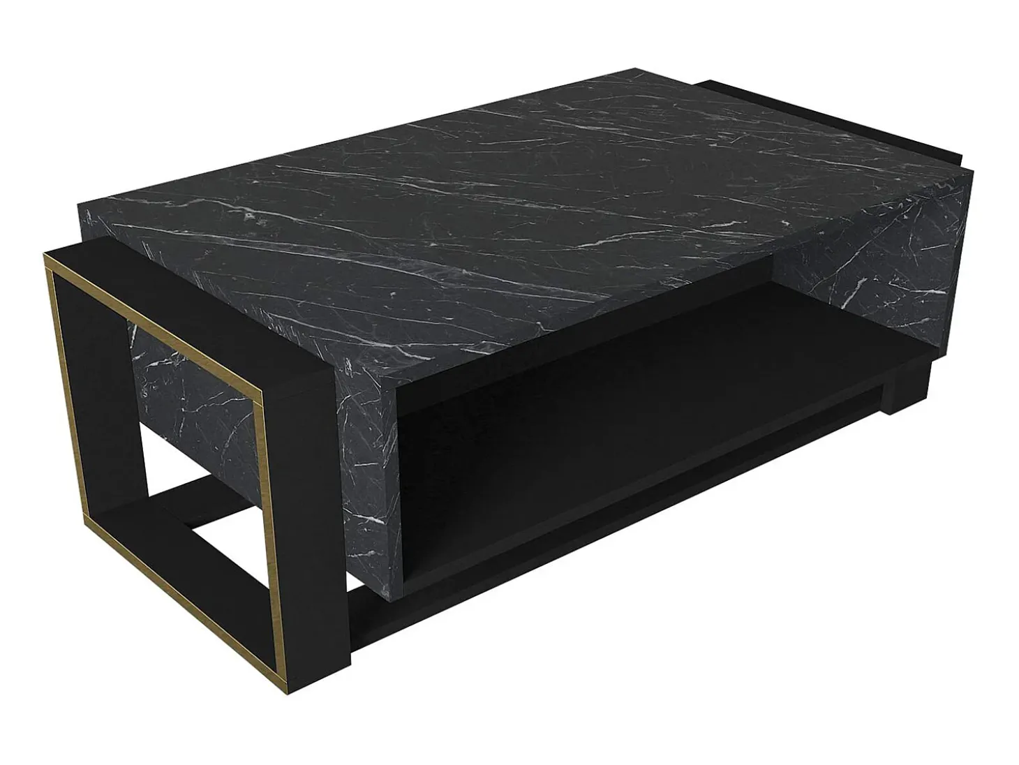 Mesa de centro com 1 nicho efeito mármore preto e dourado COMEBI