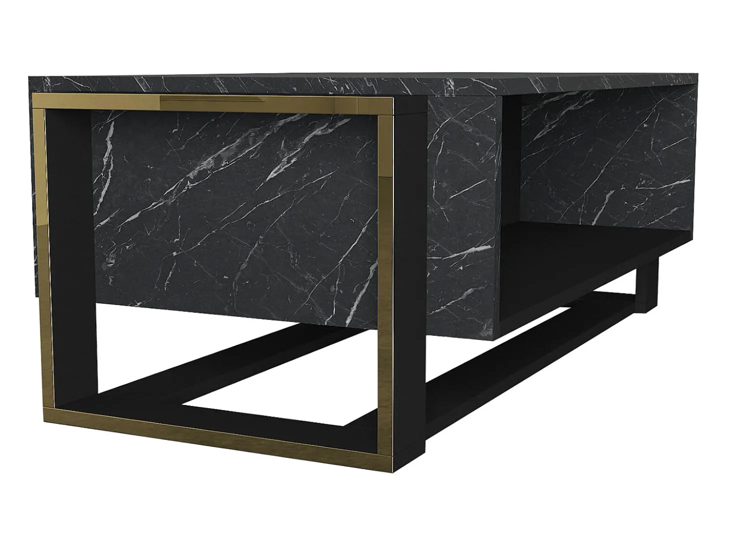 Mesa de centro com 1 nicho efeito mármore preto e dourado COMEBI