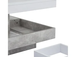 Mesa de centro com arrumação 70x70x36 cm - tampo brilhante giratório 360° - Branco e Cinza