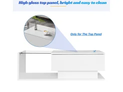 Mesa de centro com iluminação LED - com tampo de vidro e gavetas - Branca