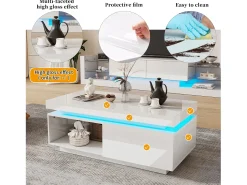 Mesa de centro com LED - com 1 gaveta e 1 compartimento - Branco