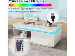 Mesa de centro com LED - com 1 gaveta e 1 compartimento - Branco
