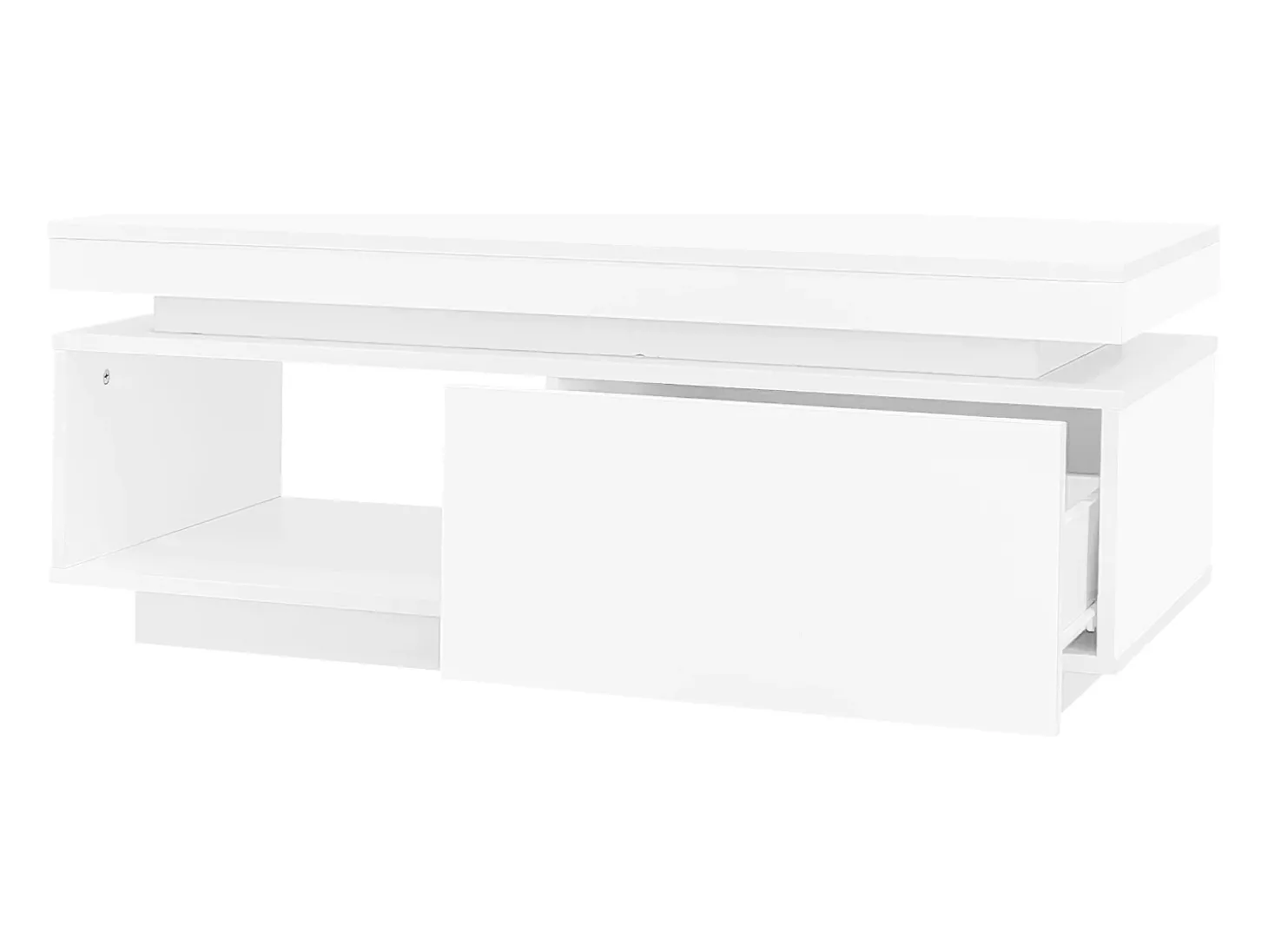 Mesa de centro com LED - com 1 gaveta e 1 compartimento - Branco