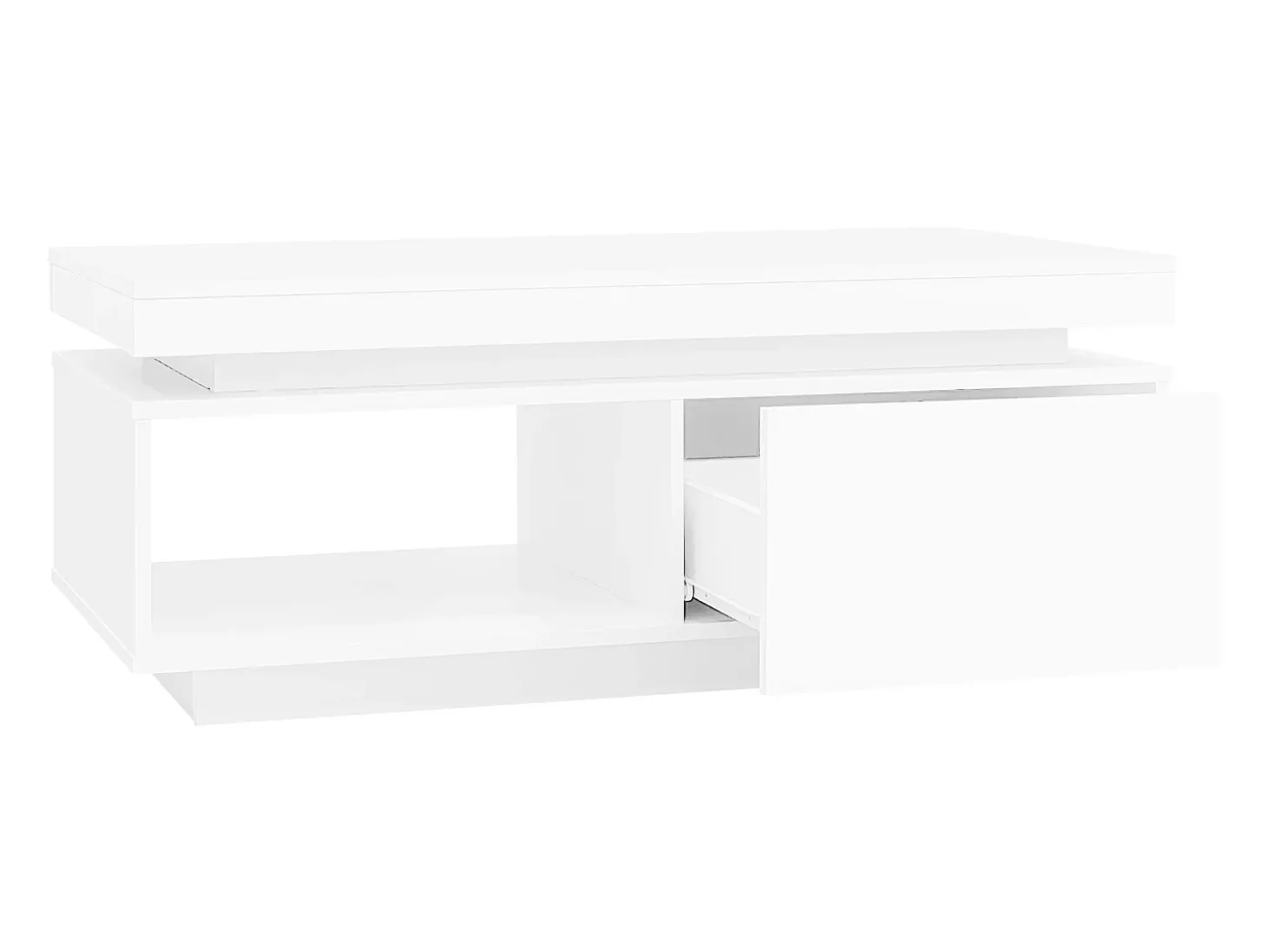 Mesa de centro com LED - com 1 gaveta e 1 compartimento - Branco