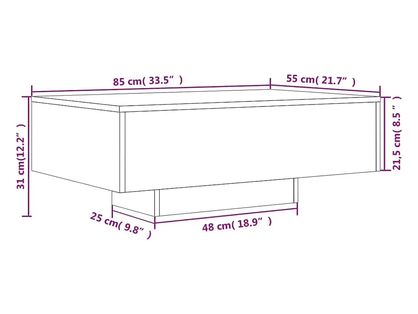 Mesa de centro com luzes LED 85x55x31 cm preto