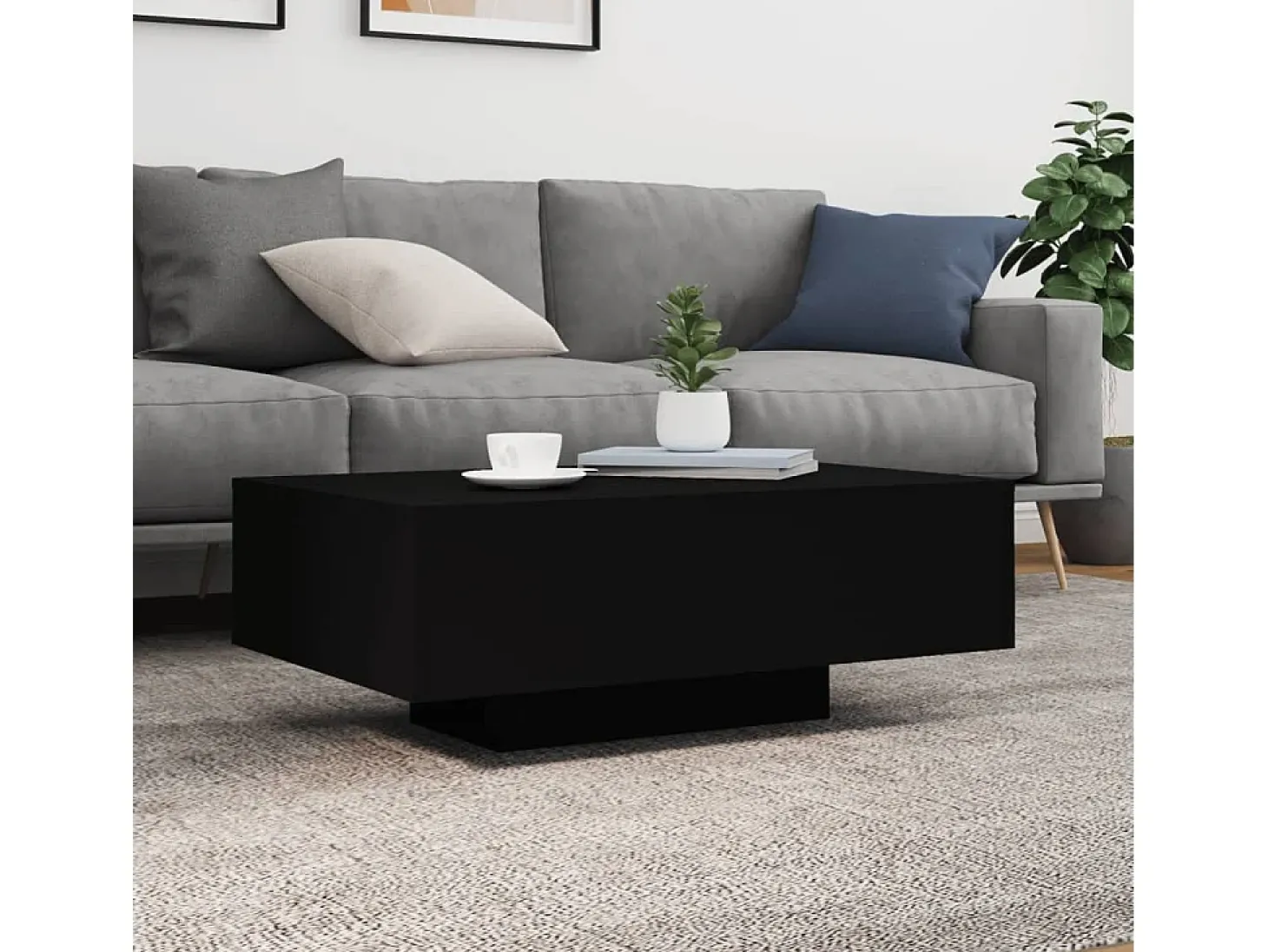 Mesa de centro com luzes LED 85x55x31 cm preto