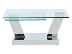 Mesa de centro com tampo giratório - Vidro temperado e aço inoxidável - Transparente - OYRUS