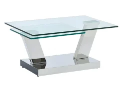 Mesa de centro com tampo giratório - Vidro temperado e aço inoxidável - Transparente - OYRUS