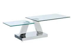 Mesa de centro com tampo giratório - Vidro temperado e aço inoxidável - Transparente - OYRUS