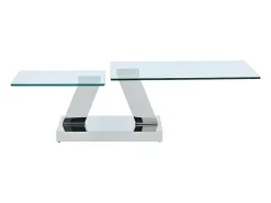Mesa de centro com tampo giratório - Vidro temperado e aço inoxidável - Transparente - OYRUS