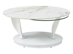 Mesa de centro com tampos giratórios cerâmica, vidro temperado e metal branco - MANEYA