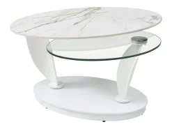 Mesa de centro com tampos giratórios cerâmica, vidro temperado e metal branco - MANEYA