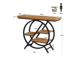 Mesa de centro de 100 cm com tampo espesso, mesa para sofá de corredor industrial estreita com 4 níveis e estrutura geométrica de metal, marrom claro
