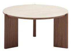 Mesa de centro em cerâmica e folheado de nogueira - Efeito travertino e natural - MUNYRA