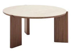 Mesa de centro em cerâmica e folheado de nogueira - Efeito travertino e natural - MUNYRA